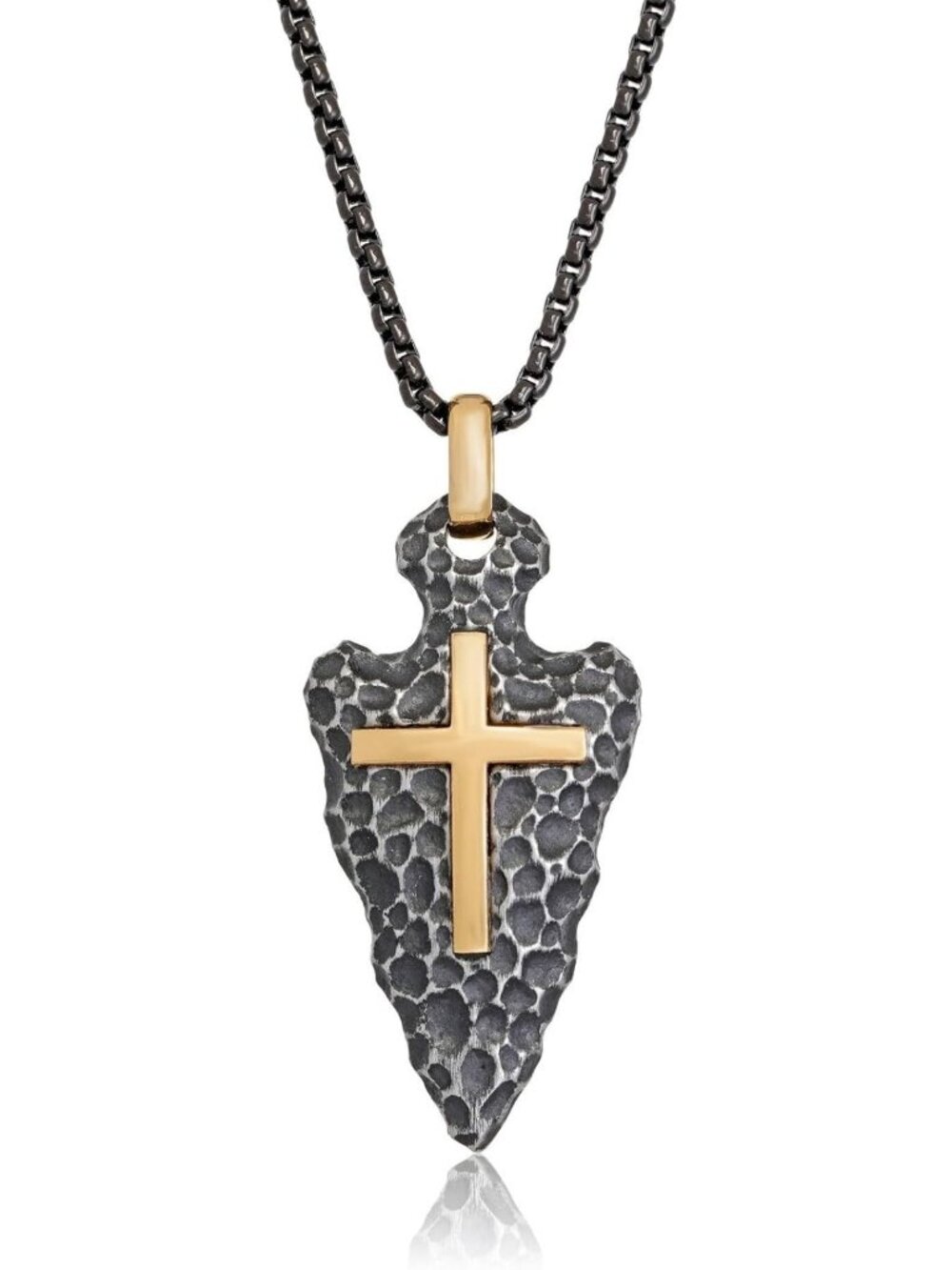 Stylish Two-Tone Arrowhead Cross Pendant Necklace for Men, Black & Gold, 24